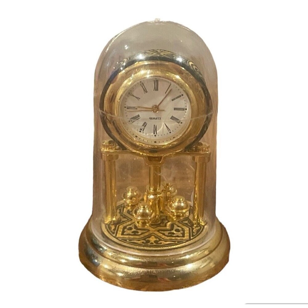 Vintage Quartz Clock Plastic Dome Gold Toned Working Dollhouse 2.5” Cracked Dome